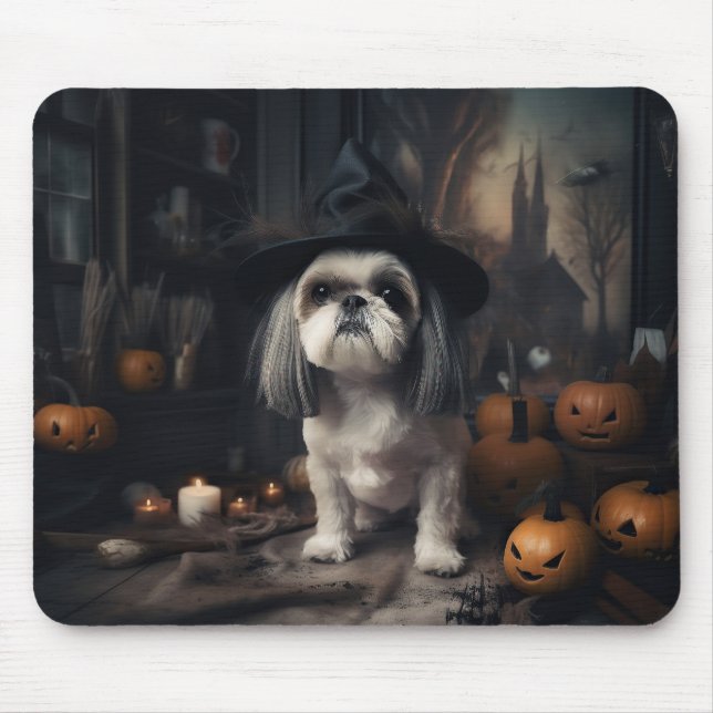 Tapis De Souris Shih Tzu Citrouilles Halloween effrayant (Devant)