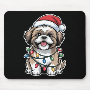 Tapis De Souris Shih Tzu enveloppé dans des lumières de Noël