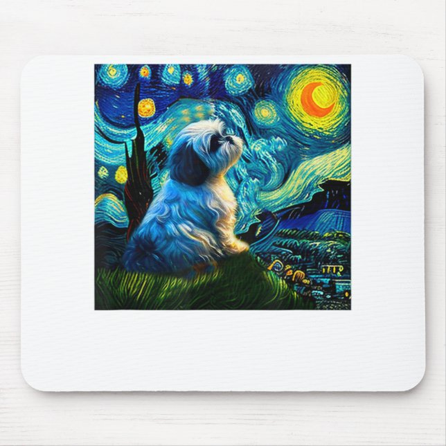 Tapis De Souris Shih Tzu Funny, Chien, Van Gogh, (Devant)