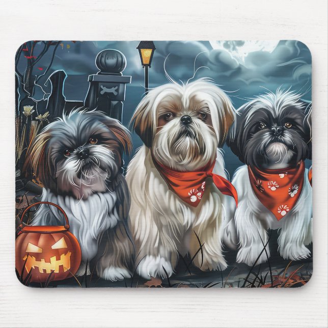 Tapis De Souris Shih Tzu Halloween Effrayant (Devant)