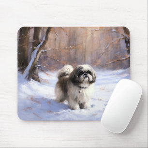 Tapis De Souris Shih Tzu Laisse Neige Noël