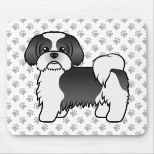 Tapis De Souris Shih Tzu noir et blanc Chien de dessin animé migno