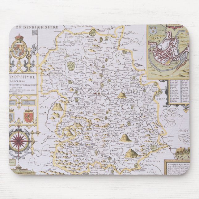Tapis De Souris Shropshyre, gravé par Jodocus Hondius (Devant)