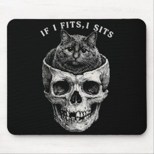 Tapis De Souris Si ça va je m'assois Crâne de chat noir Mème minim