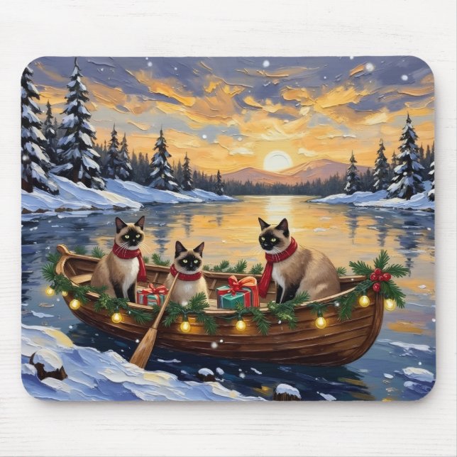 Tapis De Souris Siamese Cat Christmas Boat Holiday (Devant)