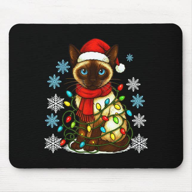 Tapis De Souris Siamese Cat Cute Cat Lover Cat Xmas Holiday Santa  (Devant)