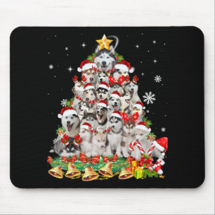 Tapis De Souris Siberian husky christmas tree lights dog