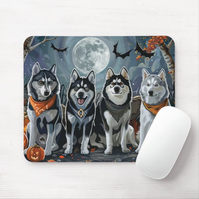 Tapis De Souris Siberian Husky Halloween Épouvantable  (Avec souris)