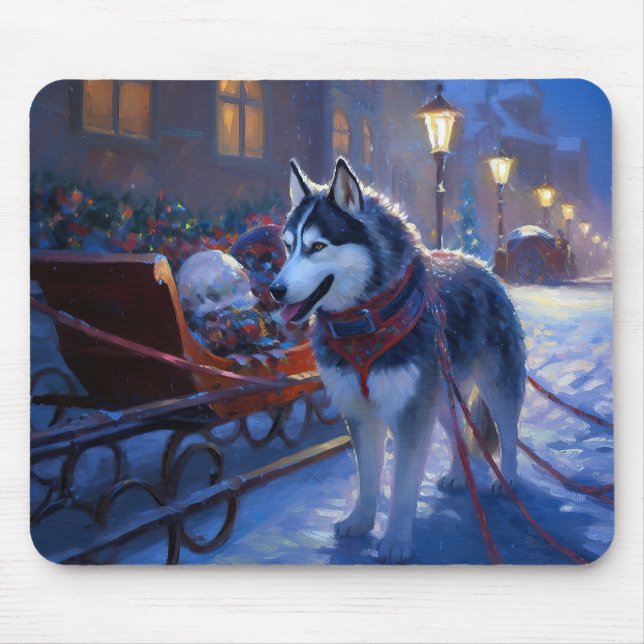 Tapis De Souris Siberian Husky Noël Saison Festive (Devant)
