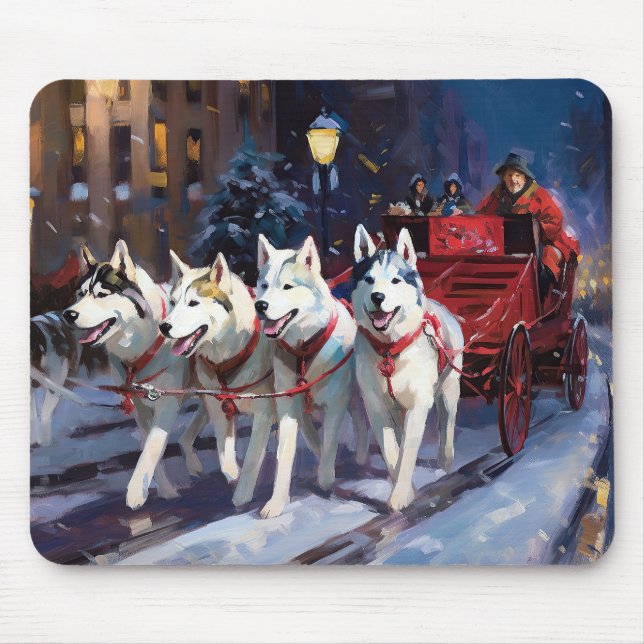 Tapis De Souris Siberian Husky Saison de Noël festive (Devant)