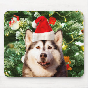 Tapis De Souris Sibérie Husky Arbre de Noël Ornements Snowman