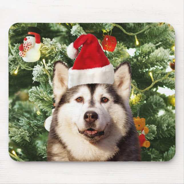 Tapis De Souris Sibérie Husky Arbre de Noël Ornements Snowman (Devant)