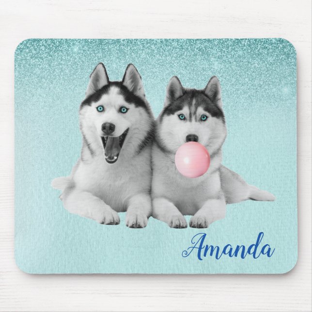 Tapis De Souris Sibérie Husky Chien Blue Bubble Gum (Devant)