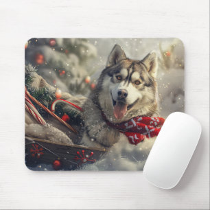 Tapis De Souris Sibérie Husky Chien Festif de Noël