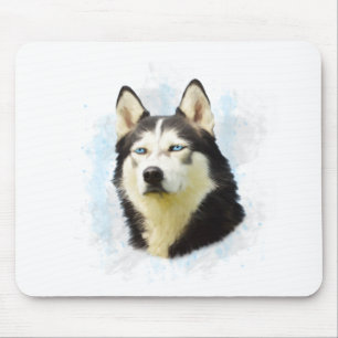 Tapis De Souris Sibérie Husky Dog Eau Couleur Art Peinture