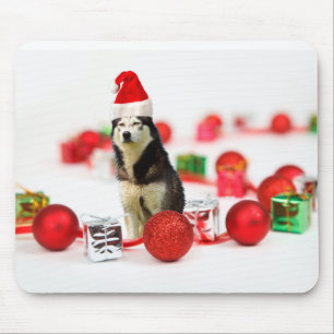 Tapis De Souris Sibérie Husky Noël avec boîte cadeau ornement
