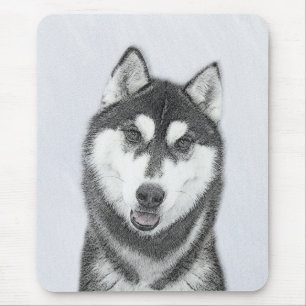 Tapis De Souris Sibérie Husky (noir et blanc) Peinture Chien Art