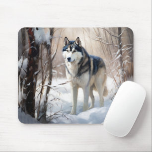 Tapis De Souris Sibérien Husky Laisser Neige Noël