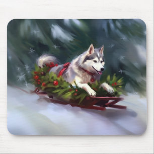 Tapis De Souris Sibérien Husky neige de Noël hiver