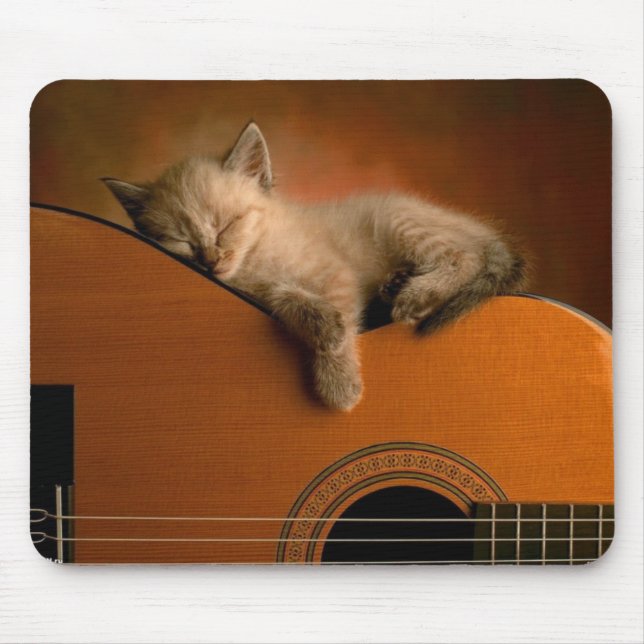Tapis De Souris Sieste du chaton sur guitare (Devant)