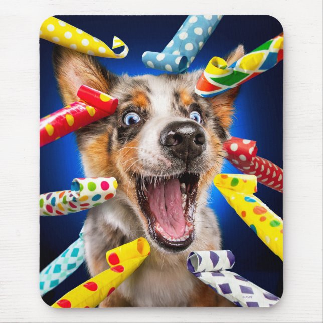 Tapis De Souris Sifflets de fête pour chien heureux (Devant)