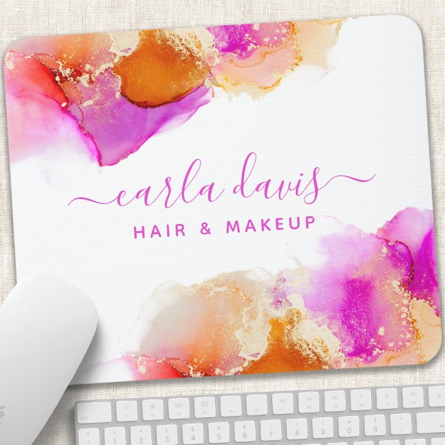 Tapis De Souris Signature Script Rose Orange Encre d'alcool (Créateur téléchargé)