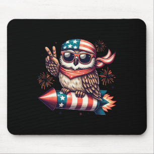 Tapis De Souris Signe de Paix Main Hibou Feu d'Artifice Américain