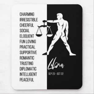 Tapis de souris Signe du zodiaque Balance, Noir & 