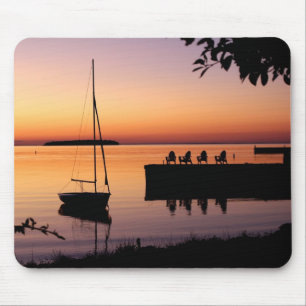 Tapis De Souris Silhouette couché de soleil sur le lac Mousepad