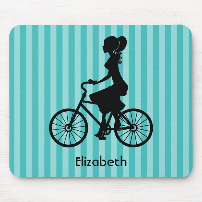 Tapis De Souris Silhouette cycliste pour fille rétro (Devant)