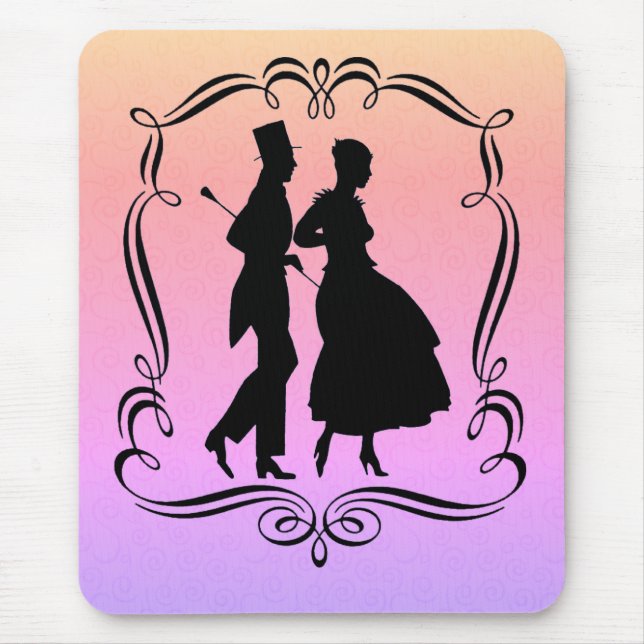 Tapis De Souris Silhouette d'Art vintage Élégant Couple (Devant)