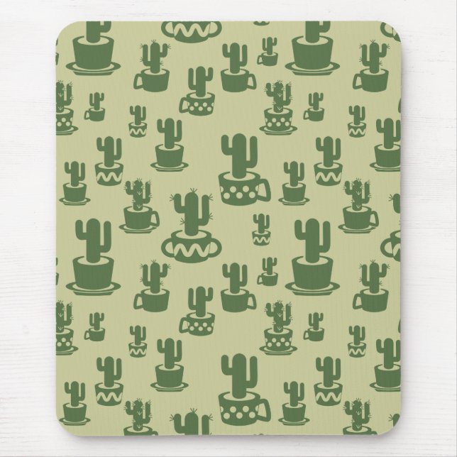 Tapis De Souris Silhouette de cactus succulent en tasses et pots (Devant)