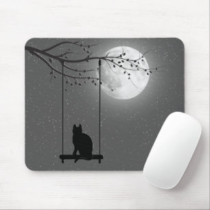 Tapis De Souris Silhouette De Chat Sur Une Flèche Au Lune
