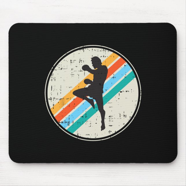 Tapis De Souris Silhouette de combattant de kickboxing Rétro Arts  (Devant)