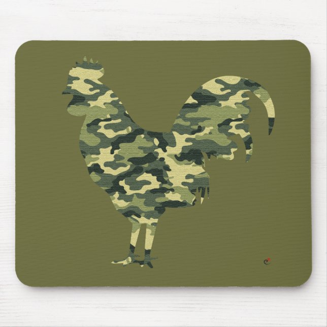 Tapis De Souris Silhouette de coq de camouflage (Devant)