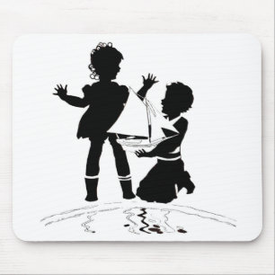 Tapis De Souris silhouette de fille et garçon et bateau modèle