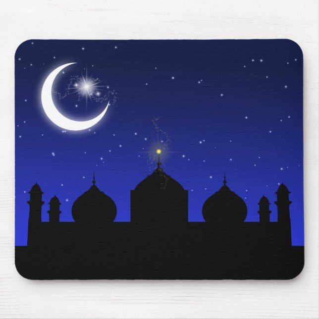 Tapis De Souris Silhouette de la mosquée la nuit - Mousepad (Devant)