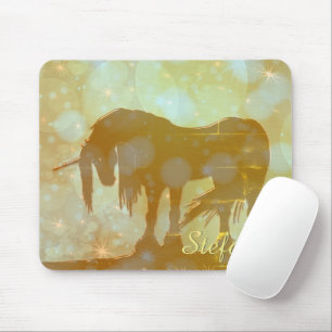Tapis De Souris Silhouette de licorne mystique (étoiles jaunes bru