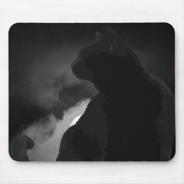 Tapis De Souris Silhouette de lune de chats noirs (Devant)