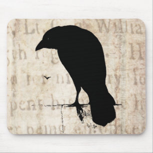 Tapis De Souris Silhouette de Raven - rétro Ravens vintage et