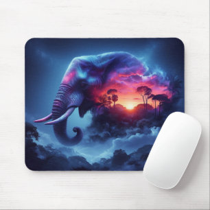 Tapis De Souris Silhouette d'éléphant fusionnée avec coucher de so