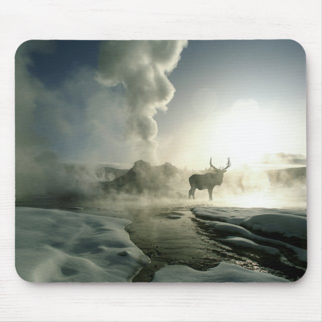 Tapis De Souris Silhouette d'Elk au Castle Geyser (Devant)