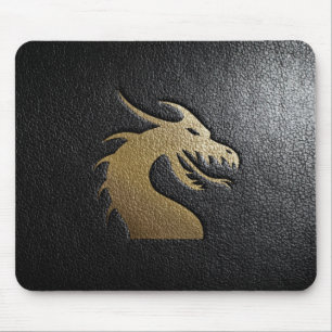 Tapis De Souris Silhouette d'or de dragon sur le cuir noir