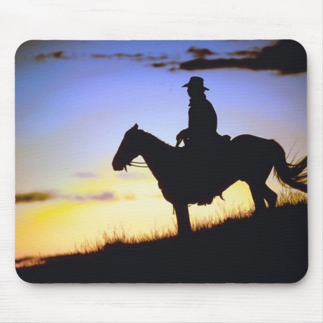 Tapis De Souris Silhouette du coucher de soleil de cowboy occident (Devant)