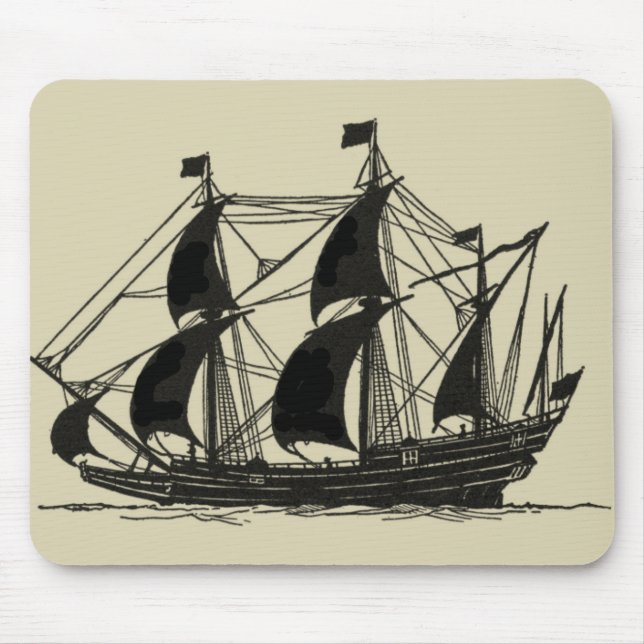 Tapis De Souris Silhouette du navire avec voiles de billage (Devant)