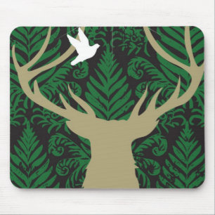 Tapis De Souris Silhouette d'un cerf commun, d'une colombe et