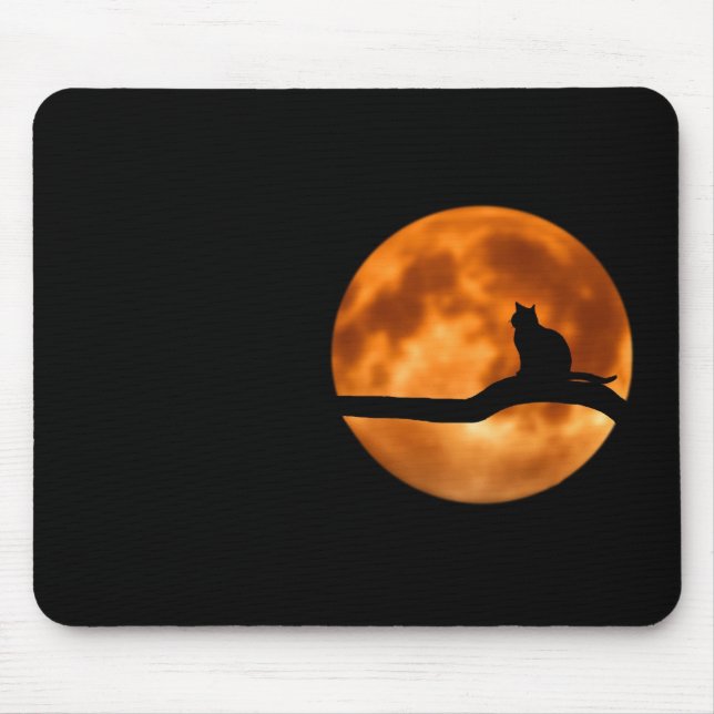 Tapis De Souris Silhouette d'un chat noir dans un arbre (Devant)