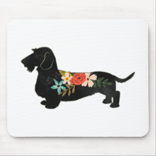 Tapis De Souris Silhouette florale à poils durs Dachshund