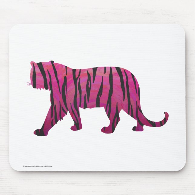 Tapis De Souris Silhouette rose chaud et tigre noir (Devant)