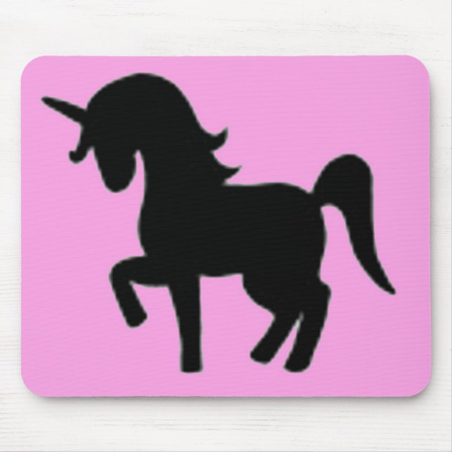 Tapis De Souris Silhouette rose noire de licorne (Devant)